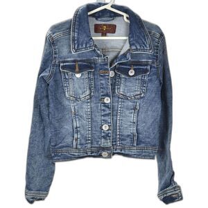 7 For All Mankind Button Down Fitted Stonewash Down Denim Jean acket Size S